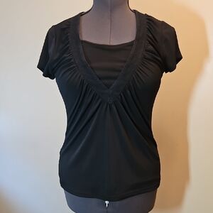 Jones Wear Womens Medium Black Ruched Short Sleeve Blouse RN54050